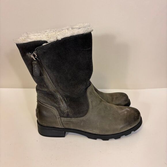 Sorel Taupe Leather and Grey Suede Zip Up Side Mid Calf Boots Size 7 - Picture 4 of 8